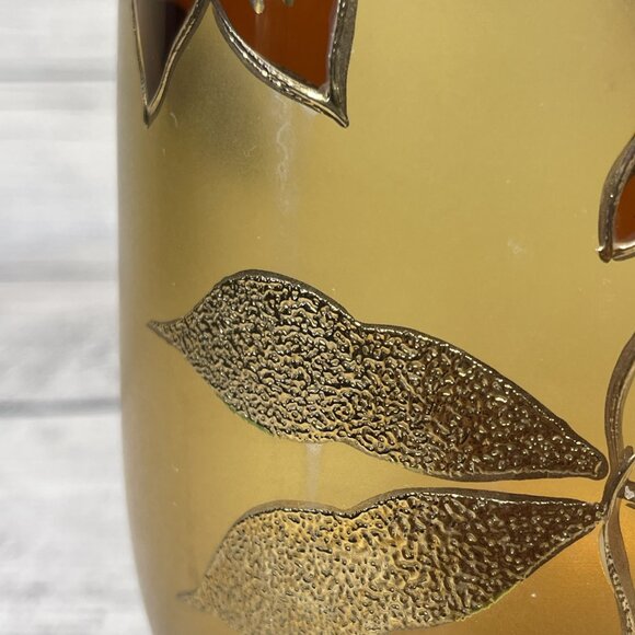 Vintage MCM Floral Amber Gold Hand Painted Etched Glass Pitcher - Picture 5 of 12
